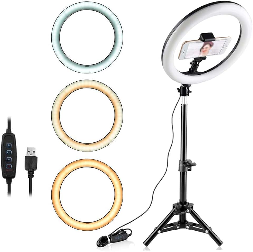 Iluminador LED Ring Light 26cm para Maquiagem Fotos com tripé e suporte celular