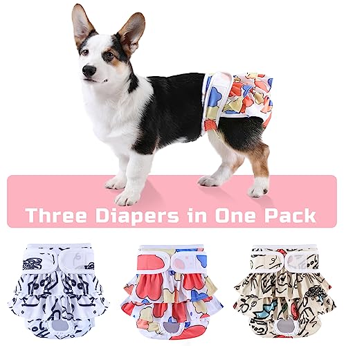 Image of Reusable Dog Diapers Female 3 Pack Washable Highly Absorbent Doggie Diapers, Premium Puppy Diapers, Leak-Proof Doodle Doggy Diapers for Dog Period Heat Incontinence Potty Training, L
