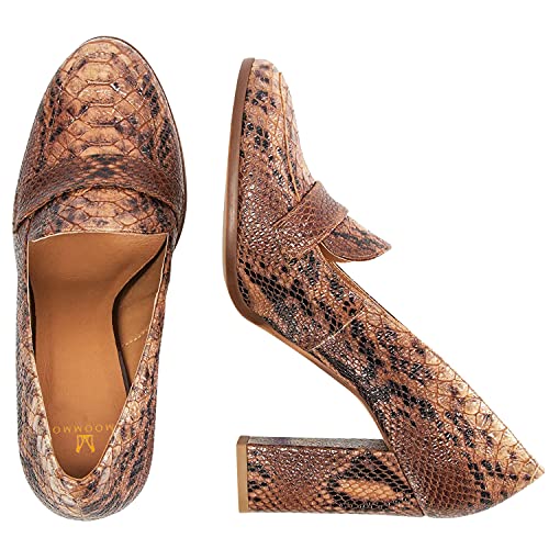 Image of MOOMMO Women Chunky Block Heel Pumps Round Closed Toe Slip On Oxford Loafers Shoes High Heels Snakeskin Work Pump Suede Loafer for Office Ladies Classic Formal Business Professional 4-13 M US