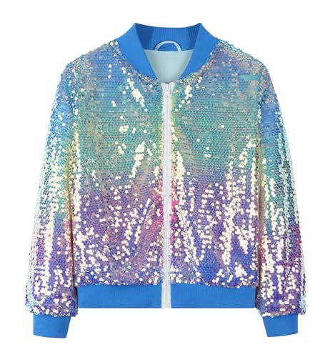 Happy Cherry Girls Sequin Bomber Jacket Long Sleeve Zipper Gradient Sparkle Lightweight Jackets for 5-12 Years Kids