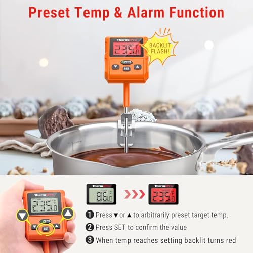 Image of LABART ThermoPro Digital Instant Read Kitchen Food Thermometer TP511, Deep Fry Candy Thermometer With Pot Clip & Backlight & 8 inch Long Probe Cooking Thermometer For Frying Oil, Liquids, Sugar, Meat, Bbq