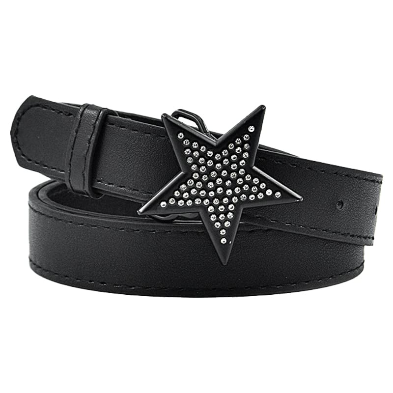 COTIM COYIN Leather Belt For Women, Thin Solid Color Waist Belt With Star Buckle