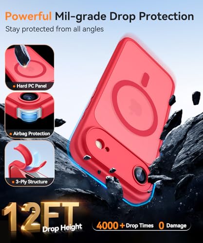 Image of CANSHN Magnetic Compatible with iPhone Air Case(6.5 Inch), Upgraded [Full Camera Protection] [Compatible with Magsafe] [Translucent Matte] Shockproof Phone Cover for iPhone 17 Air Case,Red
