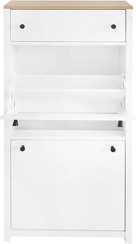 Miniatura 8 de LUMISOL Organizador de entrada con 2 cajones abatibles, armario de almacenamiento de zapatos con cajón y panel ajustable, organizador superior con