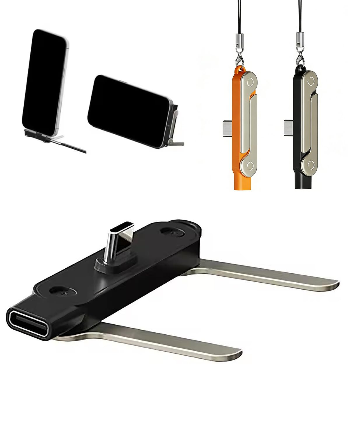 Cable de Carga Rapida 240W Soporte Plegable Telefono Movil, Desmontable 2 en 1 Tipo C, Cables Datos de Teléfono Plegables Invisible Portátil Automóvil Viajes Juegos (Orange Stand) — view 10