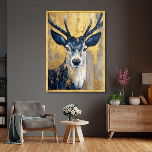 Tableaux muraux cerfs bleus feuille d'or | Décoration intérieure moderne - 4