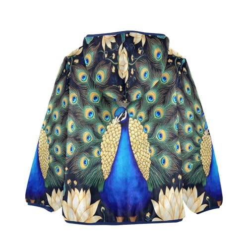 Peacock Feathers Lotus Flowers Toddler Fleece Jacket Girl Boys Hooded Fleece Jacket Coat Warm Outwear Zip-up 3-10T2