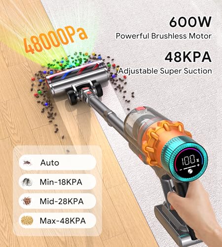 Image of REBANIC Cordless Vacuum Cleaners for Home,8-in-1 /65Min /600W /48Kpa Powerful Suction,Self-Standing Cordless Stick Vacuum Cleaner,Lightweight Anti-Tangle Rechargeable Vacuum for Floor /Carpet /Pet Hair /Car