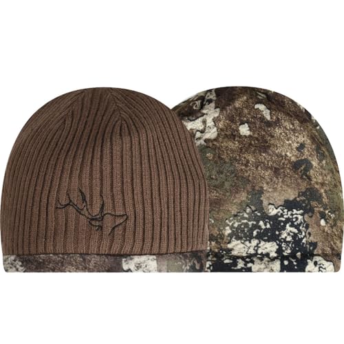 EDTREK Reversible Windproof Fleece Beanie Hat - Warm Winter Hat for Hunting Fishing Camping in Cold Weather (Brown with TT Strata Camo Large)
