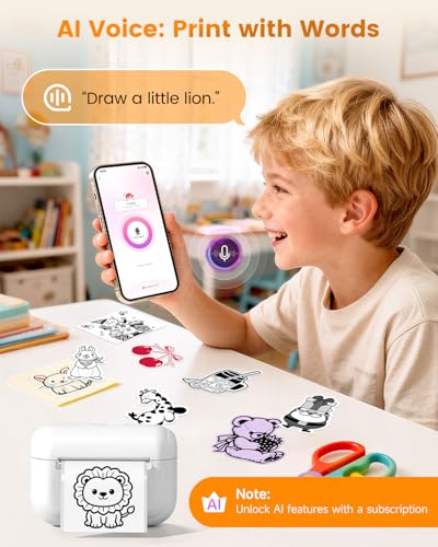 Image of Mini Printer with 3 Sticker Paper Rolls, Q02E Mini Printer for Smartphone
