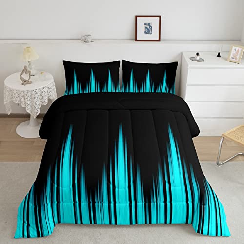 Image of Feelyou Turquoise Teal Blue and Dark Comforter Set Vintage Ombre Comforter Gradient Dark Simple Style Bedding Set Breathable Duvet Set Room Decor Quilt Set Full Size
