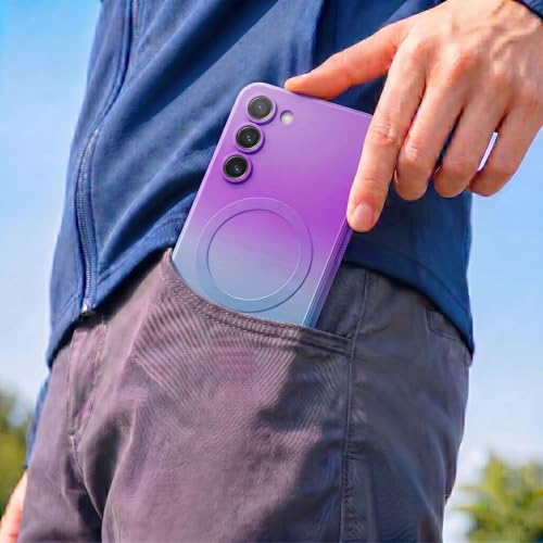 Image of amazon basics Gradient Mag-Safe Case for Samsung Galaxy S23 5G | Soft Silicone Shockproof Cover with Camera Protection | Slim Lightweight Design | Smooth Touch & Durable - Purple & Gray