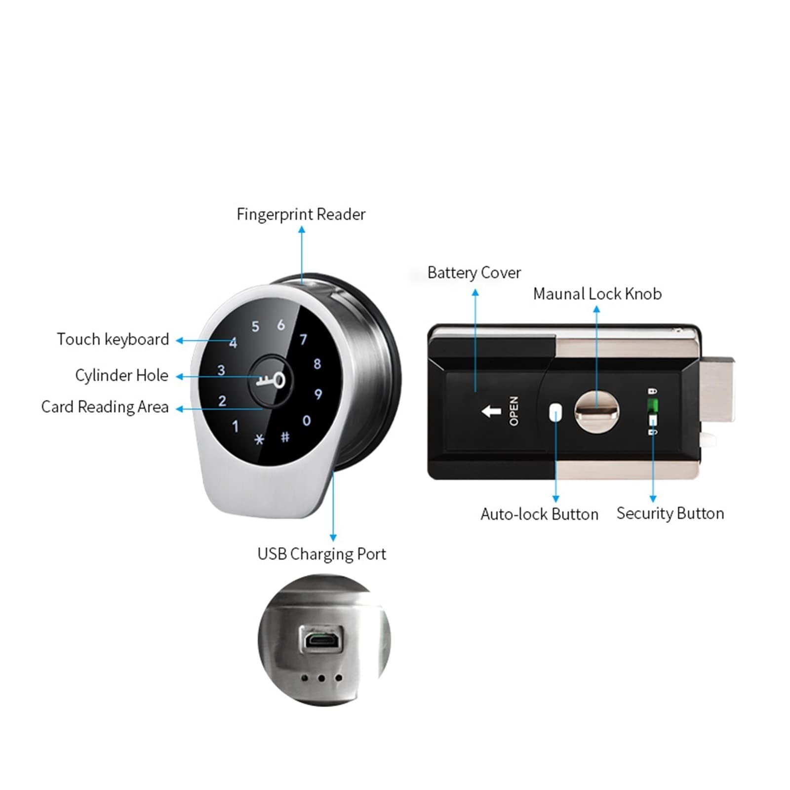 Serratura Elettronica Intelligente Automatica Serratura biometrica for Impronte digitali Codice RIFD Serratura Senza Chiave con TTlock,Blocco di Sicurezza(No fingerprint-01)