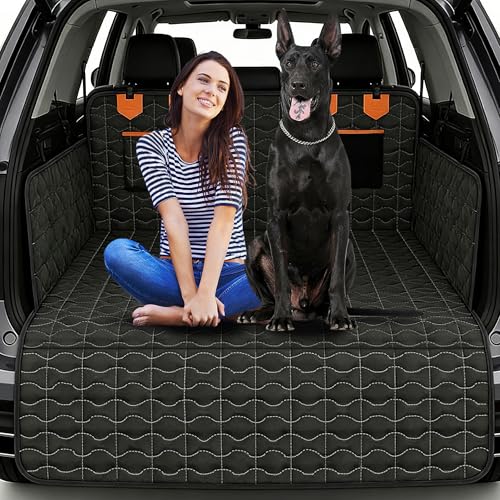 IJVAE SUV Cargo Liner for Dogs, Waterproof Dog Trunk Cover with Bumper Flap Protector, Pet Cargo Mat for SUVs Sedans Vans, Non-Slip Scratchproof Dog Seat Cover，Large Size Universal Fit, Black
