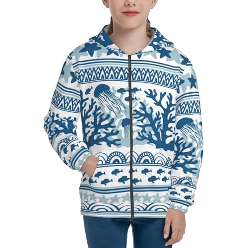 Sea Underwater Jellyfish Kid Hoodies Boys Zip Up Sweatshirts Girls Pullover with Pocket3
