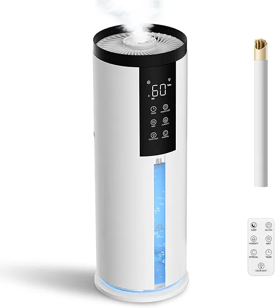 Humidifiers for Bedroom - GloryAir 2.11Gal (8L) Quiet Top Fill Cool Mist Humidifier Large Room 550 ft² 120H Runtime with Humidistat, Auto Mode Diffuser 7-Color Light for Plants Baby Adults Office Home
