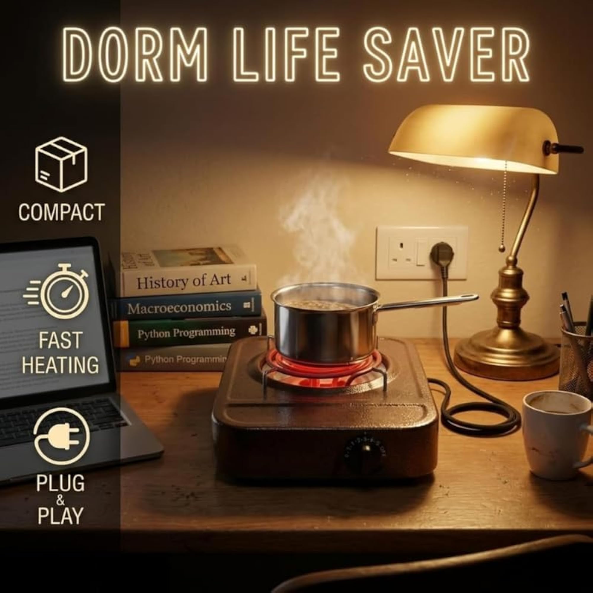 Portable Electric Hot Plate with Adjustable Heat, 2000W