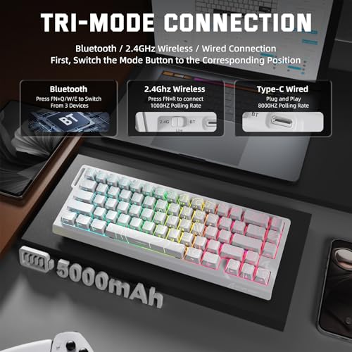 Image of ATTACK SHARK X68 PRO HE Wireless Rapid Trigger Gaming Keyboard with Adjustable Actuation,8K Polling Rate,Hall Effect Magnetic Switch,Hot-Swap,RGB Backlit,BT /2.4GHz /Wired,for FPS Games (White)