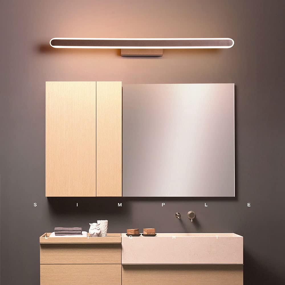 Jadssox Barra luminosa a specchio a LED Apparecchio di illuminazione lineare per bagno Lampada da parete per trucco con finitura marrone, Luci per specchio per trucco a striscia lunga Applique per tru