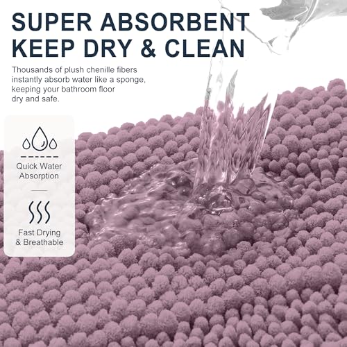 Image of Smiry Thick Chenille Bathroom Runner Rugs 47x24, Extra Absorbent Striped Bath Mat, Machine Washable, Rubber Backing, Long Bath Rugs for Tub & Shower, Modern Home Decor Accessories, Deep Plum