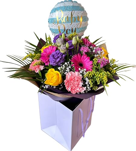 Celestial Blue Delight Baby Boy Balloon Flower Bouquet Gift - Fre...