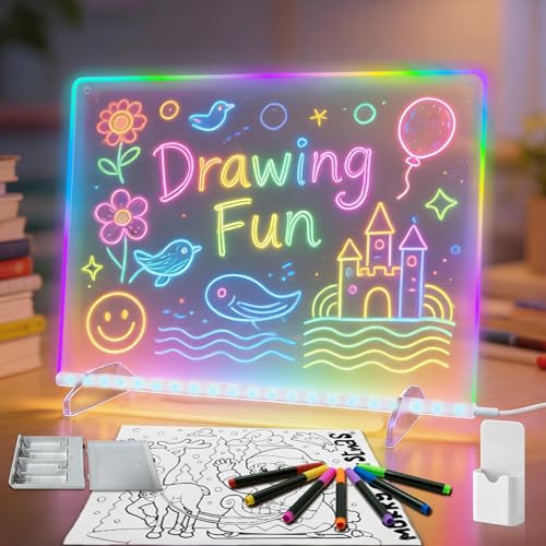 Image of Led Note Board with Battery Box,16''Drawing Tablet,6 Modes & 8 Colors Light Up Drawing Board,Kids Toy with 13 Light Effects,Birthday Holiday Day Gifts for Girls & Boys Age 3+,Tracing Book