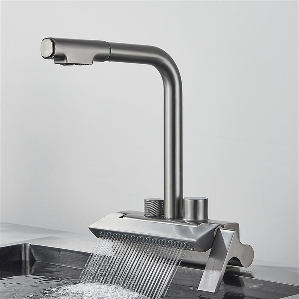 Robinet cascade de pluie gris bross pour laver la vaisselle et rincer les légumes en douceur