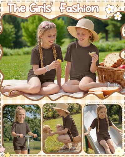 Image of Oakgarden Summer Outfits for Girls 5-14Y Athletic Casual Sets Kid Short Sleeve Shirt Bike Shorts 2 Piece Tween Trendy Clothes
