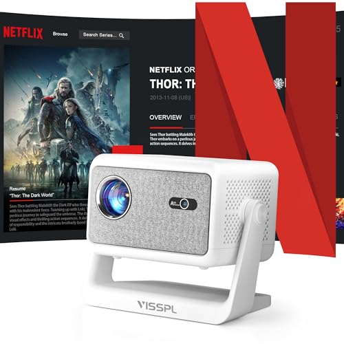 Image of 【Compatible with Netflix & Auto focus 】VISSPL Smart Projector with WiFi and Bluetooth, Auto Focus & Keystone Protable Mini Projector with Stand, 4K Home Theater Projector