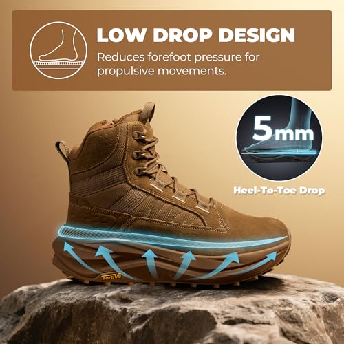 NORTIV 8 Men's Wide Toe Box Work Military Tactical Boots Barefoot Hiking Low Drop Leather Side Zipper Motorcycle Combat Boots Pikes,Size 11,Coyote,SNMT25001M