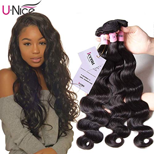 UNice Hair Malaysian Body Wave 3 Bundles, 100% Unprocessed Virgin Human Hair Weave Extensions, Natural Color 95-100g/pc (18 20 22 inches)