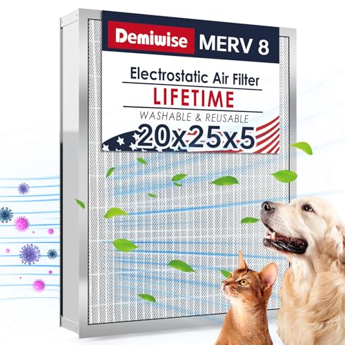 Image of 20x25x5 Washable Electrostatic Air Filter, MERV 8 Aluminum AC /HVAC Furnace Filter, Reusable Permanent Air Filter, Lasts a Lifetime, Increases Airflow(Actual Size:19.76 inchx24.72 inchx4.33 inch)