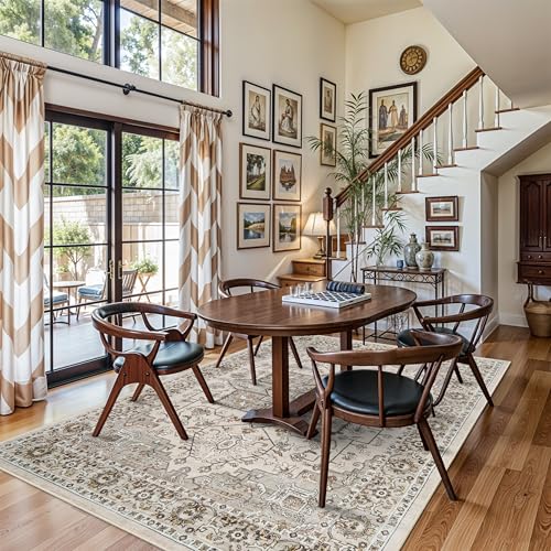 RUUGME Washable 6x9 Area Rug - Vintage Rugs with Non Slip Backing Stain Resistant Carpet for Living Room Bedroom Indoor Ultra-Soft Low Pile Home Decor Mat for Nursery 6x9 Ivory