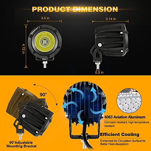 Image of Auxbeam 3.5in 50W Round Led Offroad Light, 5000LM Round Driving Light Pod Super Bright with Wiring Harness Kit White Spot Flood Combo for Jeep Vehicle Truck ATV SUV Motorcycle