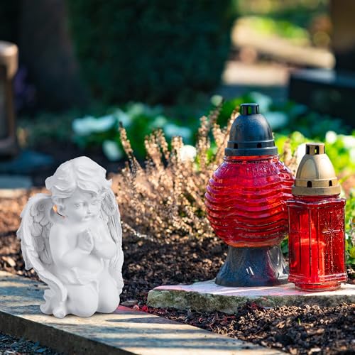 Relaxdays Grave Angel, Praying, Artificial Stone, Weather-, Frost- & UV-resistant, HxWxD: 20 x 15 x 11 cm, Decor, White - Image 2