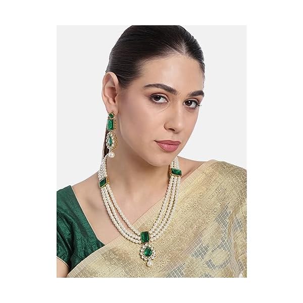 Peora Crystal Faux Pearl Kundan Necklace & Jewelry Set Gift for Women - Image 5
