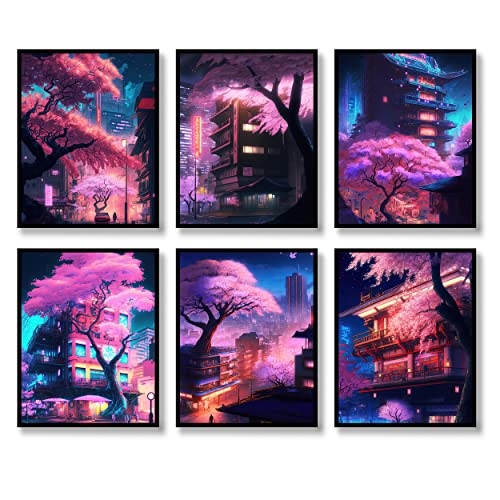Qqqdada Japanese Wall Art Prints Set Of 6 Anime Posters Abstract Illustration Wall Art Comic Sakura Picture Fashion Canvas Art Painting For Living Room Bedroom Wall Decor (8"X10" Unframed) #TOP14