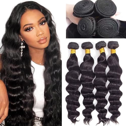 16A Loose Wave Bundles Human Hair 4 Bundles 20 22 24 26 Inches 100% Unprocessed Real Human Hair, Loose Deep Wave Bundles Human Hair, Multiple Washes Keep Texture Silky Soft, 3X Longer Lifespan