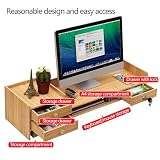Esyogen Stojak na monitor z drewna, z zamkiem dł. 65,5 x 20 x 13,5 cm, z podwyższeniem monitora, organizer z miejscem do przechowywania, do komputera, laptopa