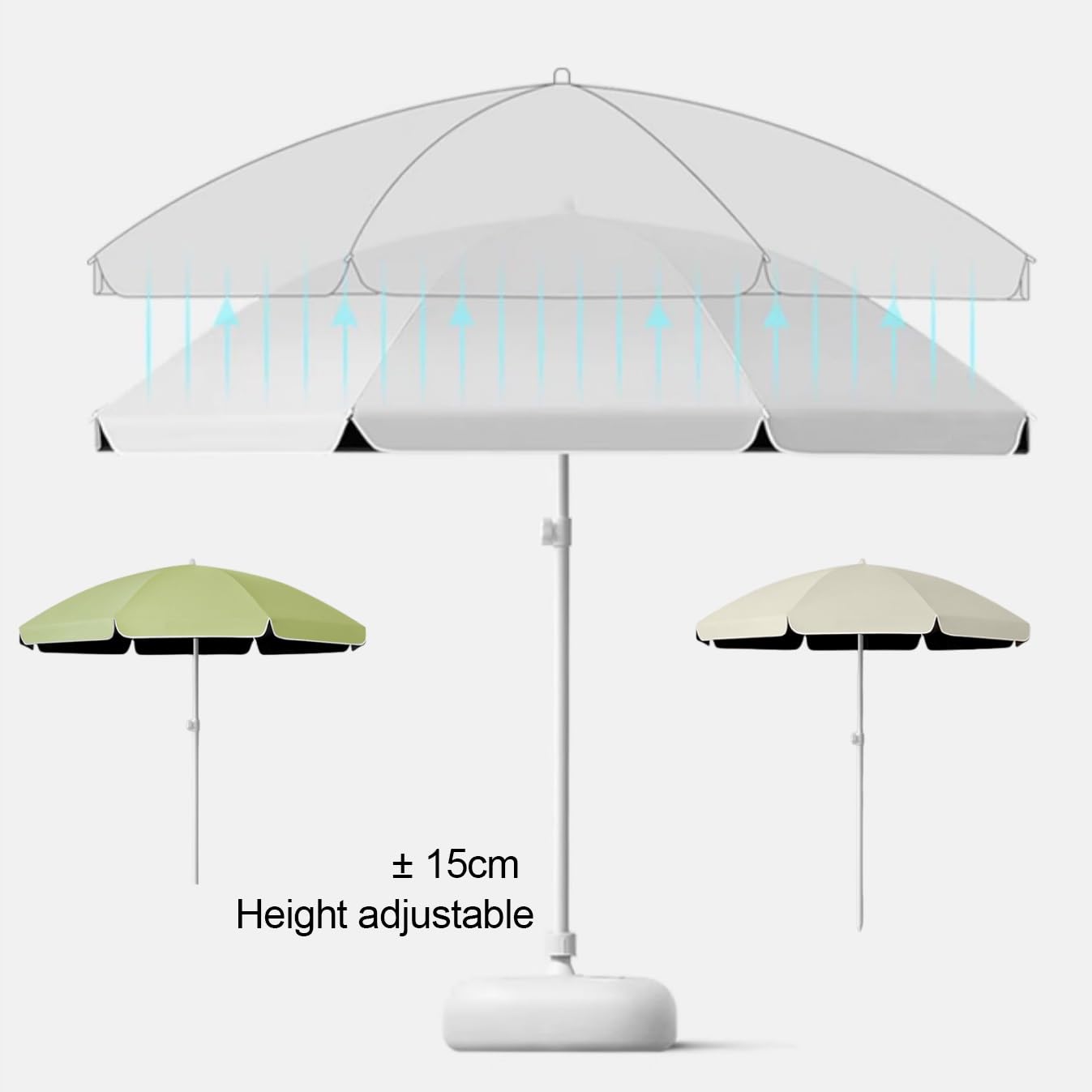 Ombrellone da spiaggia rotondo piccolo 160cm, ombrellone parasole portatile da esterno da 220cm con copertura, protezione UV 50+, impermeabile, regolabile in altezza