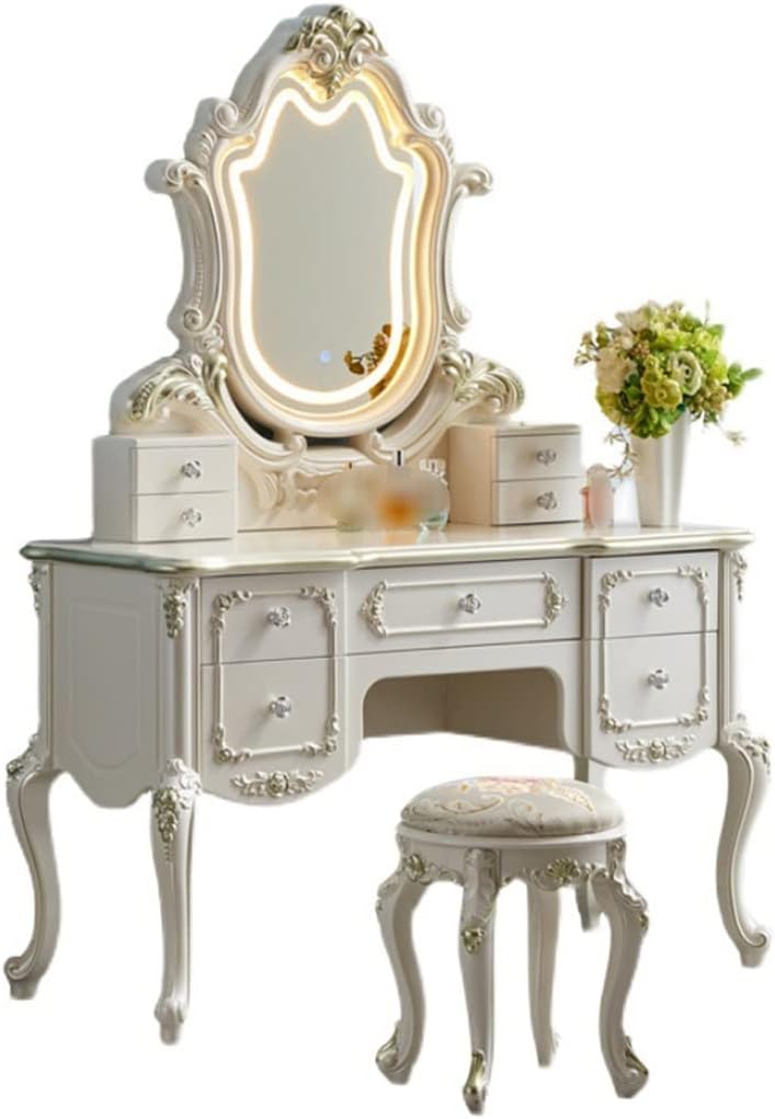 Dressing Table Bedroom Vanity Table with Light Vanity Table Pearl White