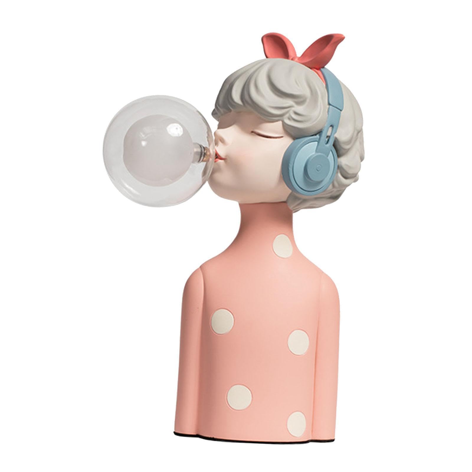 Elegante Lampada da Tavolo in Resina, Luce Notturna Creativa, graziosa Statuetta di Ragazza, Regalo di inaugurazione, Illuminazione per Compleanno, con Le Cuffie, 12x20x30cm