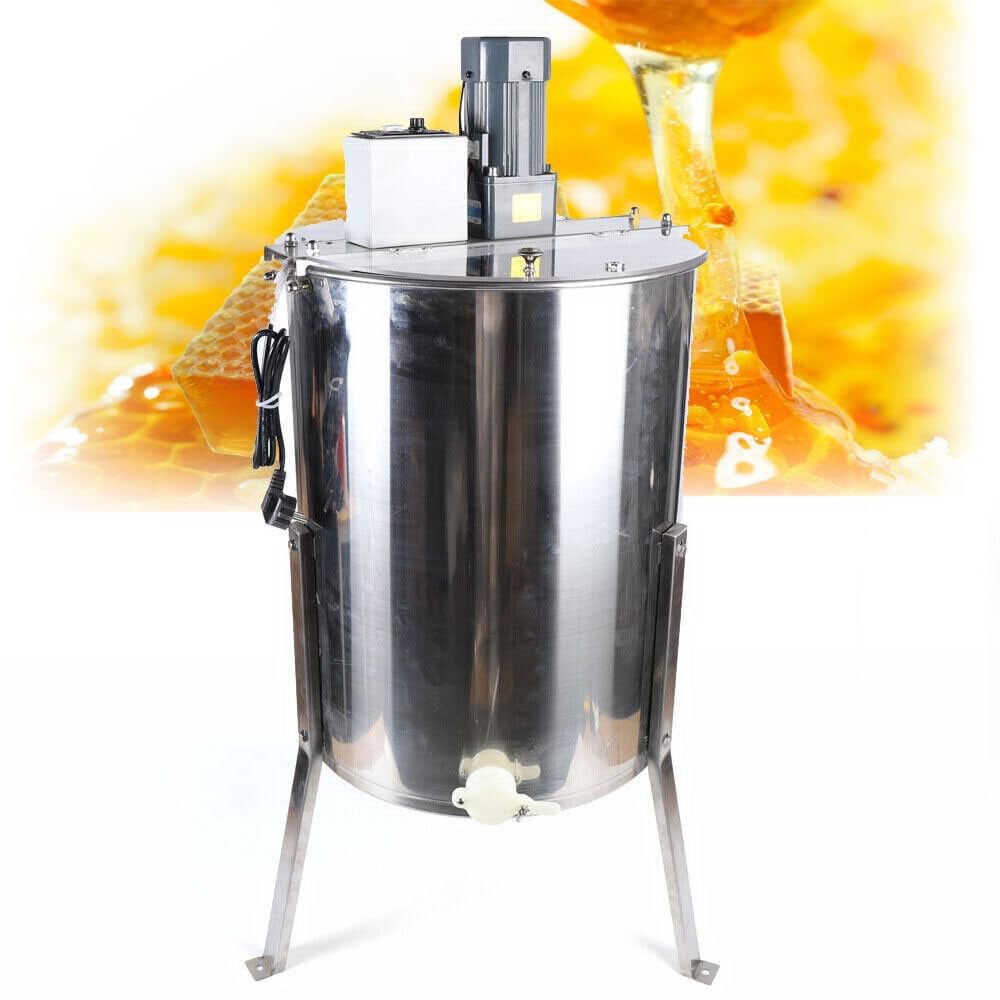 Elektrische Honigschleuder,Edelstahl Imkerei Schleuder,Waben Honig Geschwindigkeit Einstellbar,Professional Honey Honig Extractor für Hobbyimker Imker Bienenzucht mit Glasabdeckung 4 Rahmen