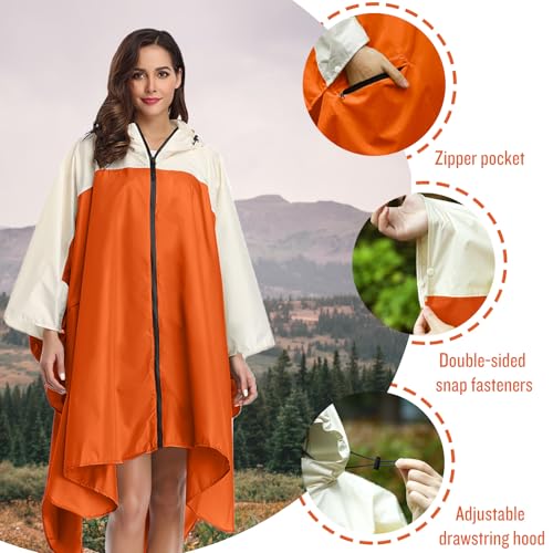 Image of SaphiRose Adult Rain Poncho Waterproof Hooded Zipper Raincoat with Pockets | OEKO-TEX Certified 100% Polyester, Lightweight Packable Storage Pouch, Heat-Sealed Seams, Quick-Dry for Outdoor Hiking