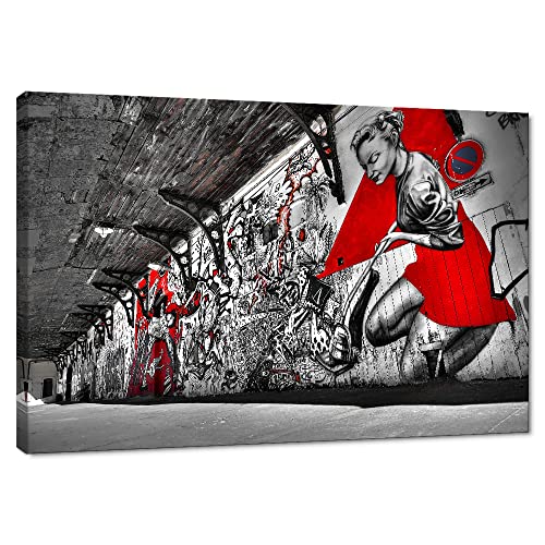 Banksy Wall Art Graffiti Street Giclee Canvas Paintings Poster and Prints Colorful Graffiti Wall Pictures Figure Street Picture Artwork Framed Art for Apartment Home Wall Decor -28”Wx44”H.