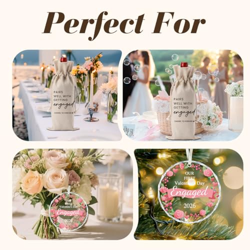 Image of Valentine's Day Engaged Gift Engagement Gifts for Couples Her Engagement Party Decorations Gifts for Women Couple Wine Bag Our First Valentine's Day Engaged Ornament 2026