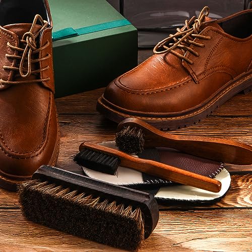 6 Pcs Horsehair Shine Shoes Brush Kit Polish Dauber Applicators Cleaning Leather Shoes Boots Care Brushes Suede Cleaner Brush with Microfiber Shoe Gloves(6 Pcs Style E)