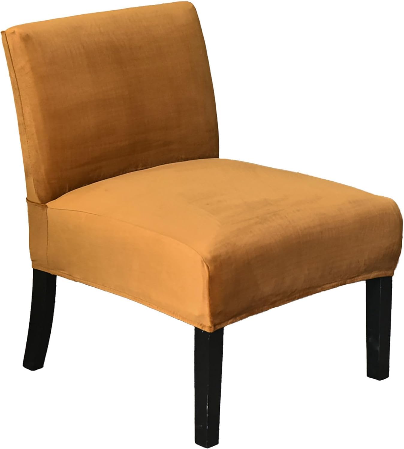 HACLEN Velvet Armless Accent Chair Cover, Thick Armless Chair Slipcover Non Slip Slipper Chair Slipcover with Elastic Bottom Washable Furniture Protector (Camel,1 pack)