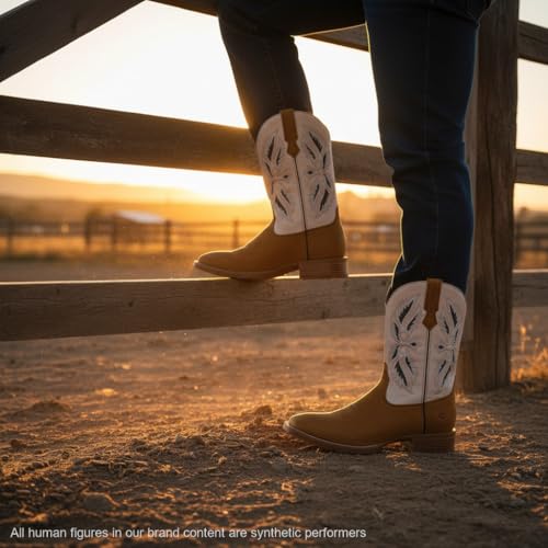 Image of SUREWAY Cowboy Boots For Men - Mens Square Toe Western Boot,Oil /Slip Resistant,Durable Fashionable Classic Pull on 10 Inch Boots Mid Calf Wellington Boots
