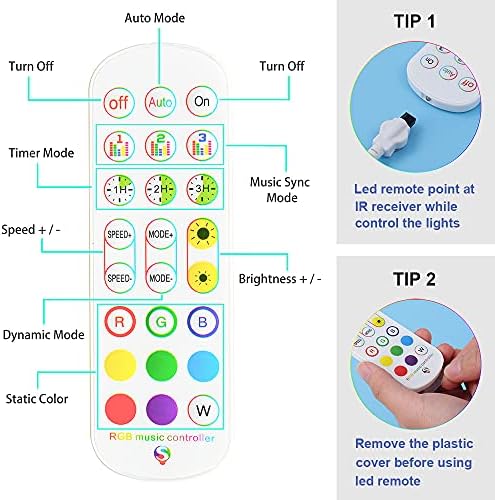 ZABY Bluetooth LED Remote Control, 24-Key LED Strip Remote Control RGB Controller Box with APP/ Remote/ Music Sync Controlled, Work with 5v-24v 4-Pin 10mm RGB LED Strip Lights
